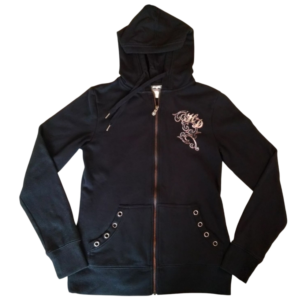 Harley-Davidson Women's Black Hoodie Skull Jacket Sz.M